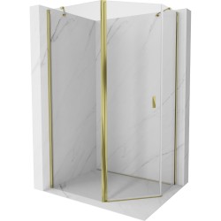 MEXEN/S - Mistsprchový kout pětiboký křídlový asymetrický 100 x 80, transparent, zlato (8A8-100-080-50-00)