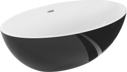 MEXEN/S - Nike volně stojící vana 175 x 100, bílá/černá, sifon a přepad nikl kartáčovaná (54071751075-97)