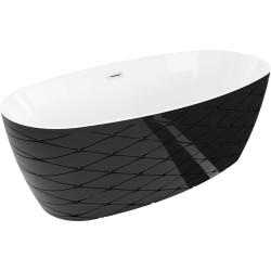 MEXEN/S - Olea volně stojící vana vzor 170 x 80, bílá/černá, sifon a přepad nikl kartáčovaný (52821708075-97)