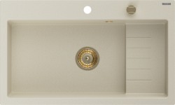 MEXEN/S - Omar granitový dřez 800 x 480 mm, béžová, zlatý sifon (6520801005-69-G)