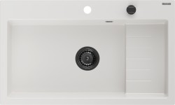 MEXEN/S - Omar granitový dřez 800 x 480 mm, bílá, černý sifon (6520801005-20-B)
