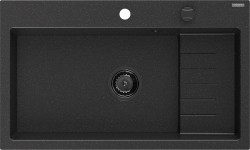 MEXEN/S - Omar granitový dřez 800 x 480 mm, černá/stříbrná metalik, černý sifon (6520801005-73-B)