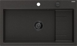 MEXEN/S - Omar granitový dřez 800 x 480 mm, černá/zlatá metalik, černý sifon (6520801005-75-B)