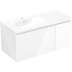 MEXEN/S - Orio koupelnová skříňka 100 cm s umyvadlem Vela levá, 1S, 1D, bílá lesk (91A13-10047-3-BBFF00-W23L00)