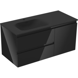 MEXEN/S - Orio koupelnová skříňka 100 cm s umyvadlem Vela levá, 2S, 1D, černá lesk/černá mat (91A13-10047-3-BBFFF70-W23L71)