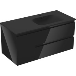 MEXEN/S - Orio koupelnová skříňka 100 cm s umyvadlem Vela pravá, 2S, 1D, černá lesk/černá mat (91A13-10047-3-BBFFF70-W23P71)