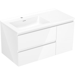MEXEN/S - Orio koupelnová skříňka 90 cm s umyvadlem Otis levá, 2S, 1D, bílá lesk (91A13-09047-3-BBFFF00-W18L00)