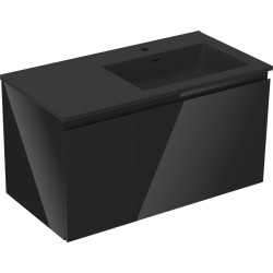 MEXEN/S - Orio koupelnová skříňka 90 cm s umyvadlem Otis pravá, 1S, 1D, černá lesk/černá mat (91A13-09047-3-BBFF70-W18P71)