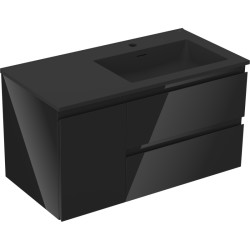 MEXEN/S - Orio koupelnová skříňka 90 cm s umyvadlem Otis pravá, 2S, 1D, černá lesk/černá mat (91A13-09047-3-BBFFF70-W18P71)
