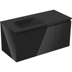 MEXEN/S - Orio koupelnová skříňka 90 cm s umyvadlem Vela levá, 1S, 1D, černá lesk/černá mat (91A13-09047-3-BBFF70-W23L71)