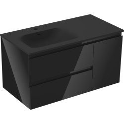 MEXEN/S - Orio koupelnová skříňka 90 cm s umyvadlem Vela levá, 2S, 1D, černá lesk/černá mat (91A13-09047-3-BBFFF70-W23L71)