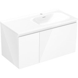MEXEN/S - Orio koupelnová skříňka 90 cm s umyvadlem Vela pravá, 1S, 1D, bílá lesk (91A13-09047-3-BBFF00-W23P00)
