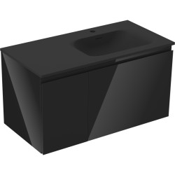 MEXEN/S - Orio koupelnová skříňka 90 cm s umyvadlem Vela pravá, 1S, 1D, černá lesk/černá mat (91A13-09047-3-BBFF70-W23P71)