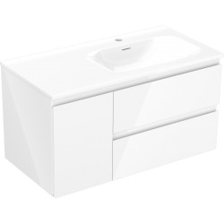MEXEN/S - Orio koupelnová skříňka 90 cm s umyvadlem Vela pravá, 2S, 1D, bílá lesk (91A13-09047-3-BBFFF00-W23P00)