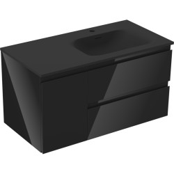 MEXEN/S - Orio koupelnová skříňka 90 cm s umyvadlem Vela pravá, 2S, 1D, černá lesk/černá mat (91A13-09047-3-BBFFF70-W23P71)