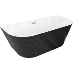 MEXEN/S - Oris volně stojící vana nástěnná reliéf 150 x 75, bílá/černá, sifon a přepad zlatá (52871507575-50)