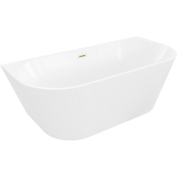 MEXEN/S - Oris volně stojící vana nástěnná reliéf 150 x 75, bílá, sifon a přepad zlatá kartáčovaná (52871507500-55)