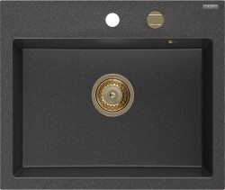 MEXEN/S - Oscar granitový dřez 580 x 490 mm, černá kropenatá, zlatý sifon (6519581000-76-G)