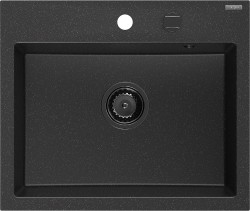 MEXEN/S - Oscar granitový dřez 580 x 490 mm, černá/stříbrná metalik, černý sifon (6519581000-73-B)
