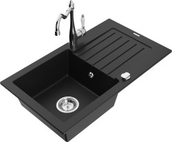 MEXEN/S - Pablo granitový dřez 1-miska s odkapávačem včetně baterie Carla, černá (6510-77-670700-00)