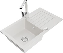 MEXEN/S - Pablo granitový dřez 1-miska s odkapávačem včetně baterie Rita, bílá (6510-20-670300-00)