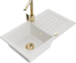 MEXEN/S - Pablo granitový dřez 1-miska s odkapávačem včetně baterie Rita, bílá (6510-20-670300-50)