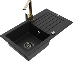 MEXEN/S - Pablo granitový dřez 1-miska s odkapávačem včetně baterie Rita, černý (6510-77-670300-50-B)