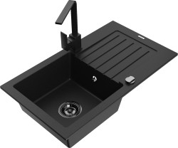 MEXEN/S - Pablo granitový dřez 1-miska s odkapávačem včetně baterie Rita, černý (6510-77-670300-70-B)