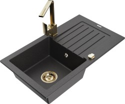 MEXEN/S - Pablo granitový dřez 1-miska s odkapávačem včetně baterie Rita, černý kropenatý (6510-76-670300-50)