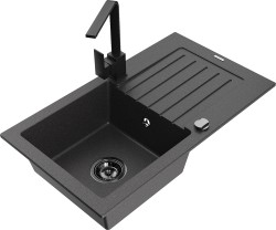 MEXEN/S - Pablo granitový dřez 1-miska s odkapávačem včetně baterie Rita, černý kropenatý (6510-76-670300-70-B)