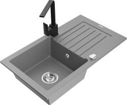 MEXEN/S - Pablo granitový dřez 1-miska s odkapávačem včetně baterie Rita, šedý (6510-71-670300-70)