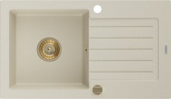MEXEN/S - Pablo granitový dřez 1 s odkapávačem 752 x 436 mm, béžová, + zlatý sifon (6510751010-69-G)