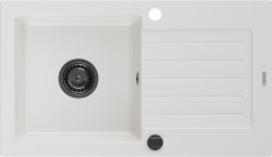 MEXEN/S - Pablo granitový dřez 1 s odkapávačem 752 x 436 mm, bílá, + sifon grafit (6510751010-20-B)