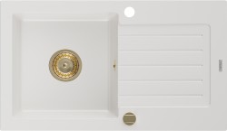 MEXEN/S - Pablo granitový dřez 1 s odkapávačem 752 x 436 mm, bílá, + zlatý sifon (6510751010-20-G)