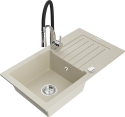 MEXEN/S - Pablo granitový dřez 1 s odkapávačem včetně baterie Aster, béžová (6510-69-73450-07)