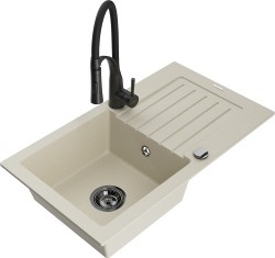 MEXEN/S - Pablo granitový dřez 1 s odkapávačem včetně baterie Aster, béžová (6510-69-73450-70-B)