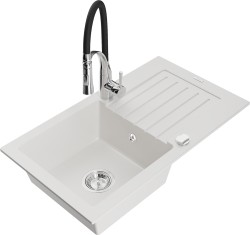 MEXEN/S - Pablo granitový dřez 1 s odkapávačem včetně baterie Aster, bílá (6510-20-73450-07)
