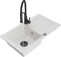 MEXEN/S - Pablo granitový dřez 1 s odkapávačem včetně baterie Aster, bílá (6510-20-73450-70-B)