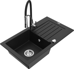 MEXEN/S - Pablo granitový dřez 1 s odkapávačem včetně baterie Aster, černá  (6510-77-73450-07)