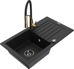 MEXEN/S - Pablo granitový dřez 1 s odkapávačem včetně baterie Aster, černá  (6510-77-73450-57-B)