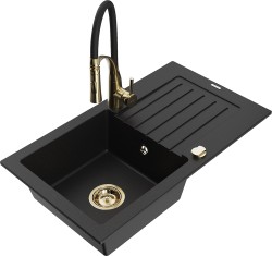 MEXEN/S - Pablo granitový dřez 1 s odkapávačem včetně baterie Aster, černá  (6510-77-73450-57-G)