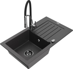 MEXEN/S - Pablo granitový dřez 1 s odkapávačem včetně baterie Aster, černá kropenatá (6510-76-73450-07-B)