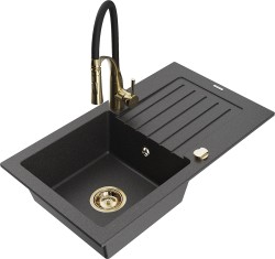 MEXEN/S - Pablo granitový dřez 1 s odkapávačem včetně baterie Aster, černá kropenatá (6510-76-73450-57-G)