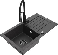 MEXEN/S - Pablo granitový dřez 1 s odkapávačem včetně baterie Aster, černá kropenatá (6510-76-73450-70-B)
