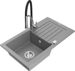 MEXEN/S - Pablo granitový dřez 1 s odkapávačem včetně baterie Aster, šedá (6510-71-73450-07)