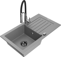 MEXEN/S - Pablo granitový dřez 1 s odkapávačem včetně baterie Aster, šedá (6510-71-73450-07-B)