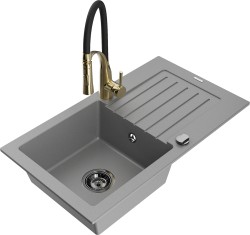 MEXEN/S - Pablo granitový dřez 1 s odkapávačem včetně baterie Aster, šedá (6510-71-73450-57-B)