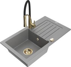 MEXEN/S - Pablo granitový dřez 1 s odkapávačem včetně baterie Aster, šedá (6510-71-73450-57-G)
