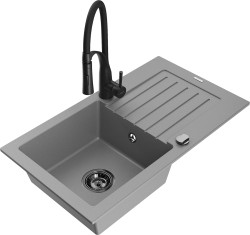 MEXEN/S - Pablo granitový dřez 1 s odkapávačem včetně baterie Aster, šedá (6510-71-73450-70-B)