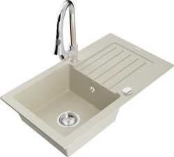 MEXEN/S - Pablo granitový dřez 1 s odkapávačem včetně baterie Elia, béžová (6510-69-670101-00)